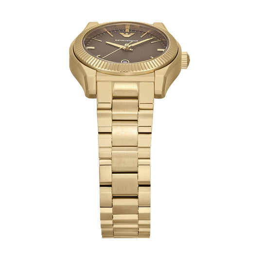 Emporio Armani Three-Hand Gold-Tone Brown Dial Stainless Steel Watch AR11700