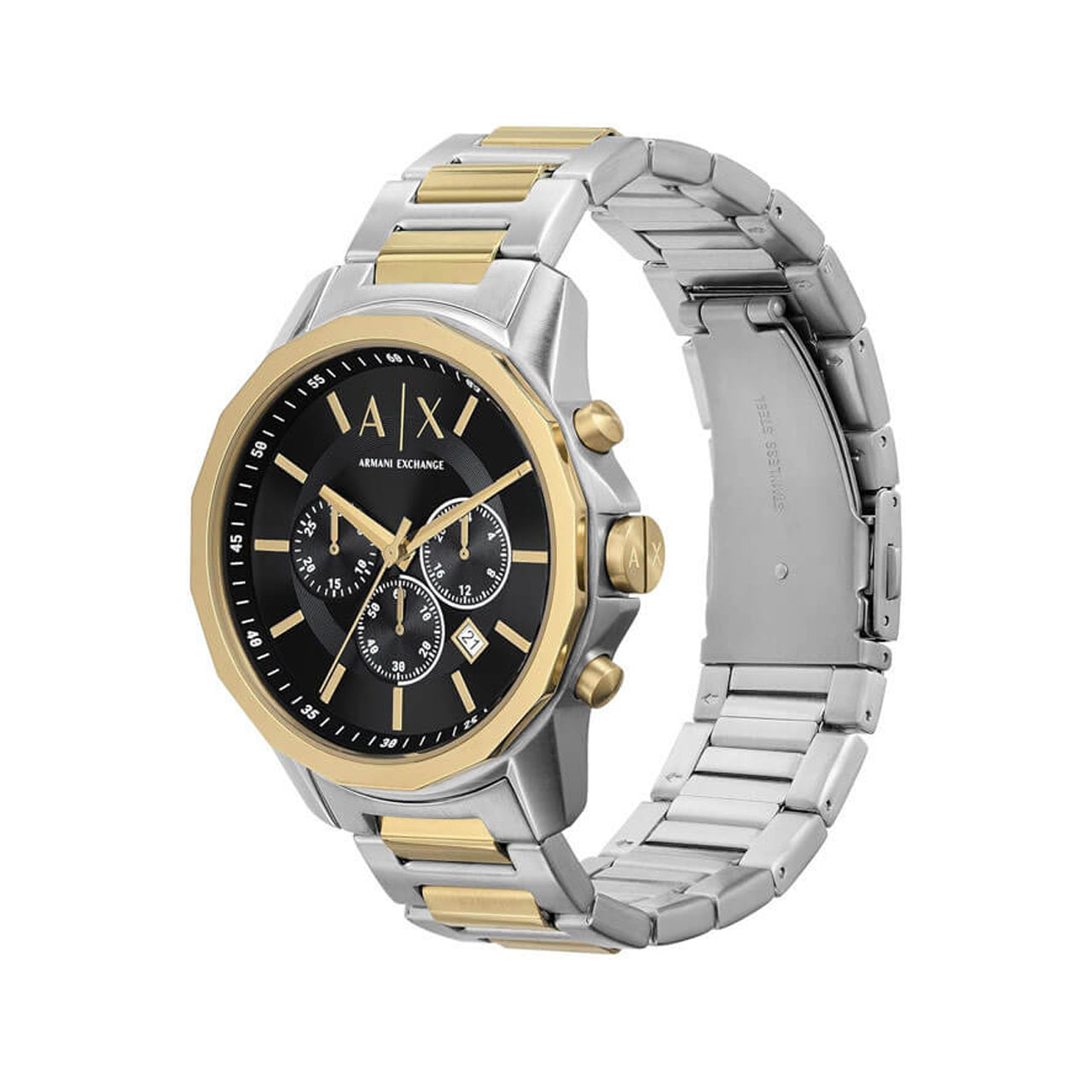 Armani Exchange Men’s Quartz Two Tone Stainless Steel Black Dial 44mm Watch AX7148