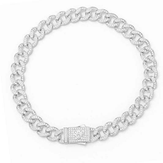 Big Daddy 8MM Iced Curb Cuban Silver Bracelet