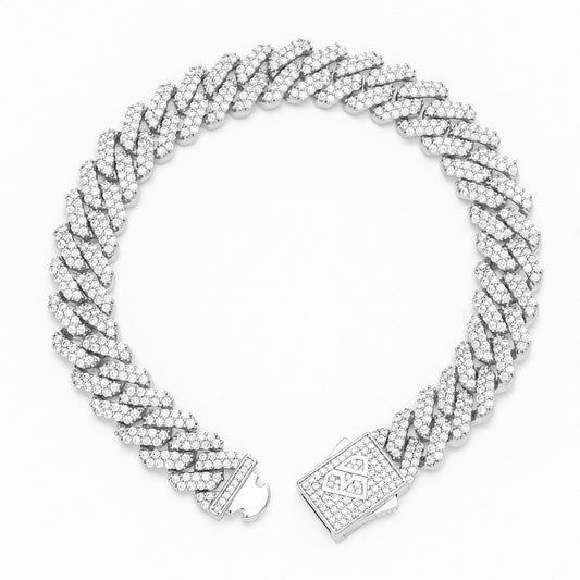 Big Daddy 12MM Full Iced Out Cuban Silver Bracelet