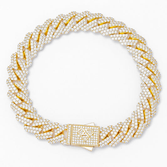 Big Daddy 12MM Straight Edge Cuban Diamond Gold Bracelet