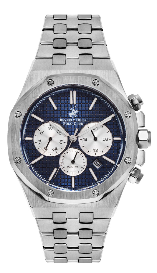Beverly Hills Polo Club Dual Time Multifunction Blue Dial Silver Watch BP3051X.391