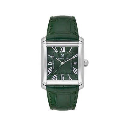 Daniel Klein Classic Green Dial and Genuine Leather Strap Silver Watch - DK.1.13909-3