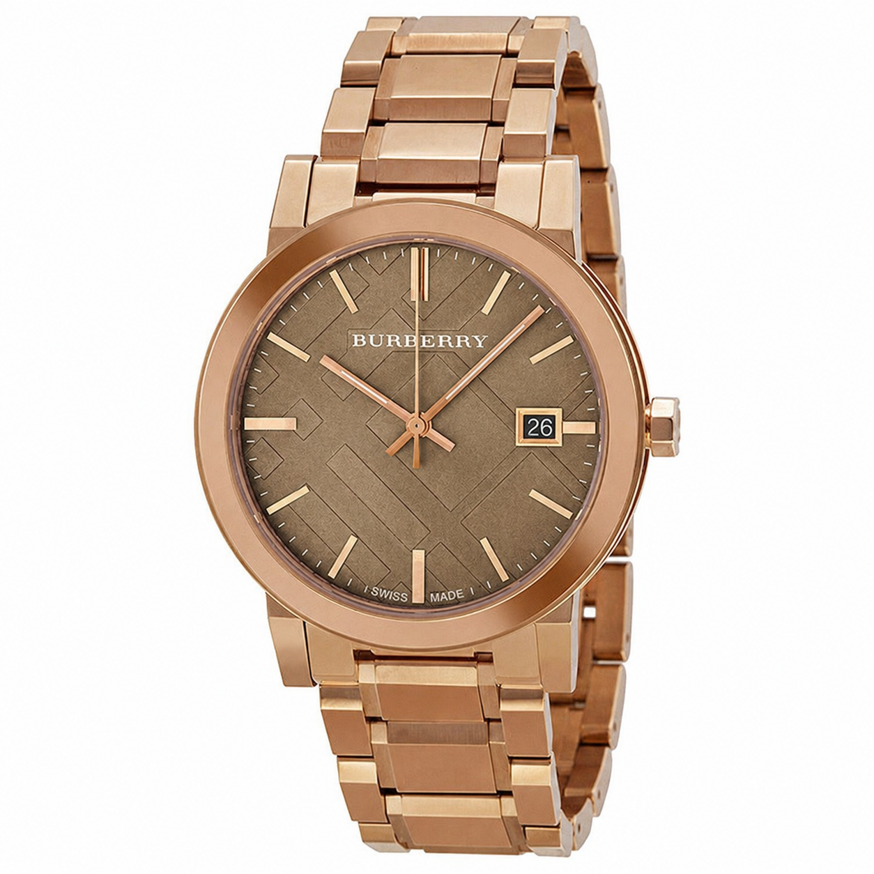 Burberry The City Check Stamped Sunray Brown Dial Rose Gold Stainless Steel Unisex BU9005
