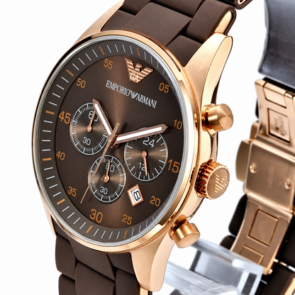 Emporio Armani Sportivo Chronograph Brown Dial Brown Silicone Strap Watch AR5891