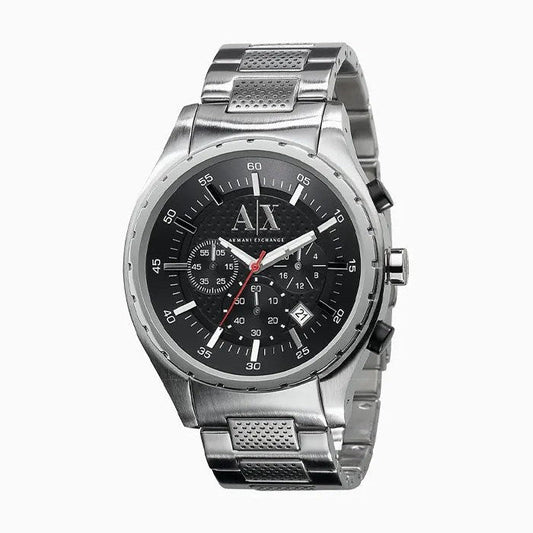 Armani Exchange Silver Chronograph Black Dial Men's Watch - AX1057