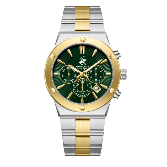 Beverly Hills Polo Club Dual Time Green Dial Two-Tone Watch BP3871X.270