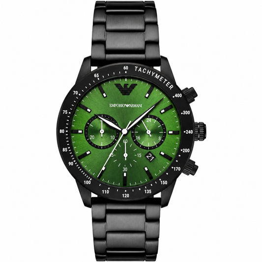 Emporio Armani Chronograph Green Dial Black Men's Watch AR11472