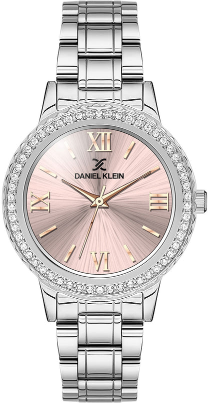 Daniel Klein Pink Dial Silver Diamond Watch DK.1.12922-6
