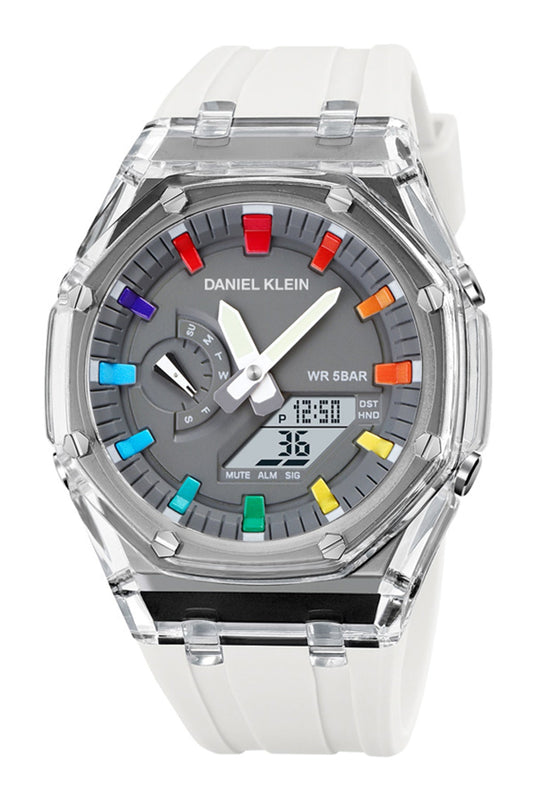 Daniel Klein Digital Grey Dial White Silicon Strap Watch - DK.2100-4