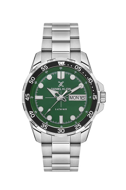 Daniel Klein Premium Day Date Window Green Dial Silver Watch - DK.1.13884-2