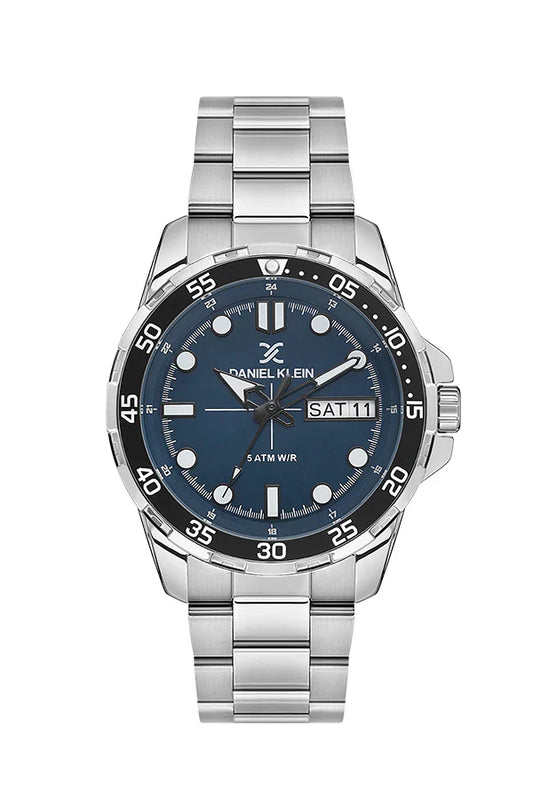 Daniel Klein Premium Day Date Window Blue Dial Silver Watch - DK.1.13884-5