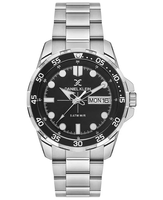 Daniel Klein Premium Day Date Window Black Dial Silver Watch - DK.1.13884-1