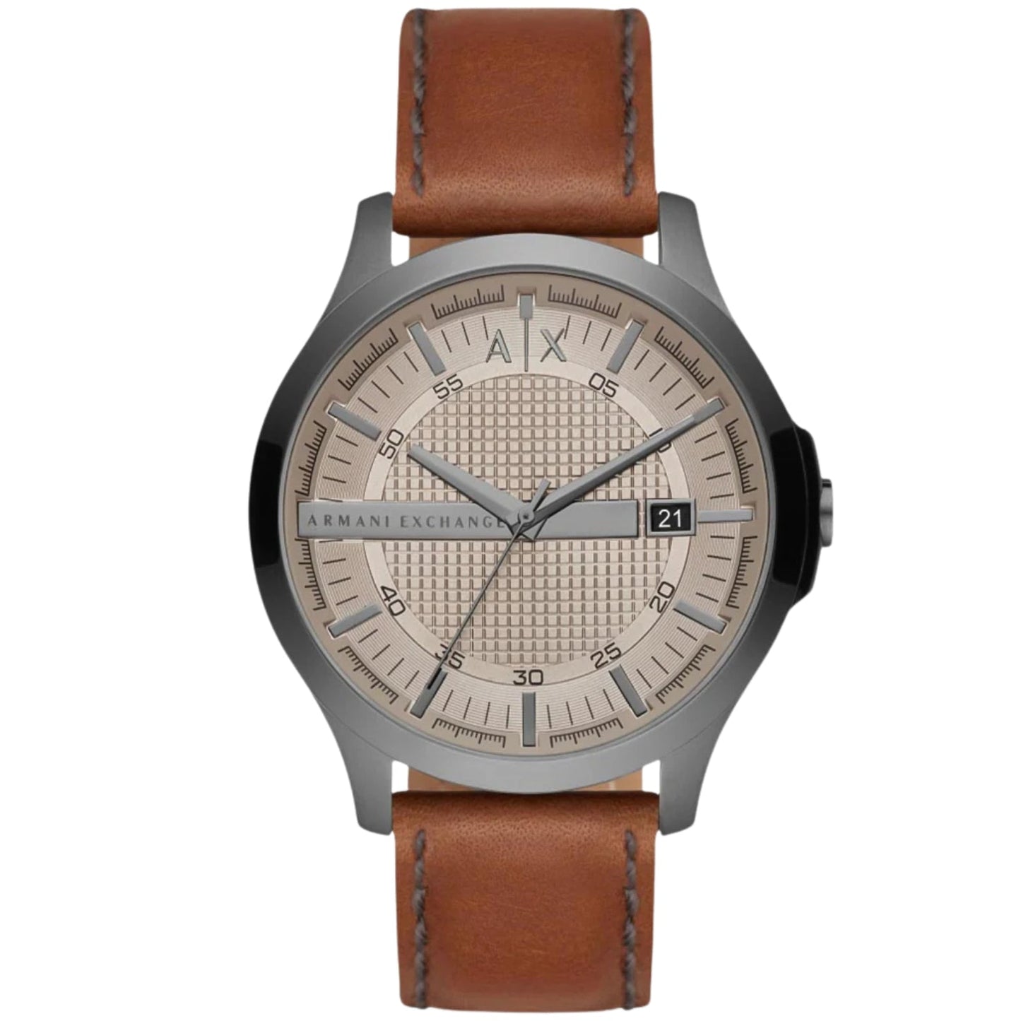 Armani Exchange Hampton Brown Leather Grey Dial Date Watch - AX2414