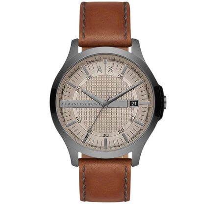 Armani Exchange Hampton Brown Leather Grey Dial Date Watch - AX2414