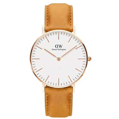 Daniel Wellington Durham 36mm Brown Genuine Leather Gold Watch - DW00100111
