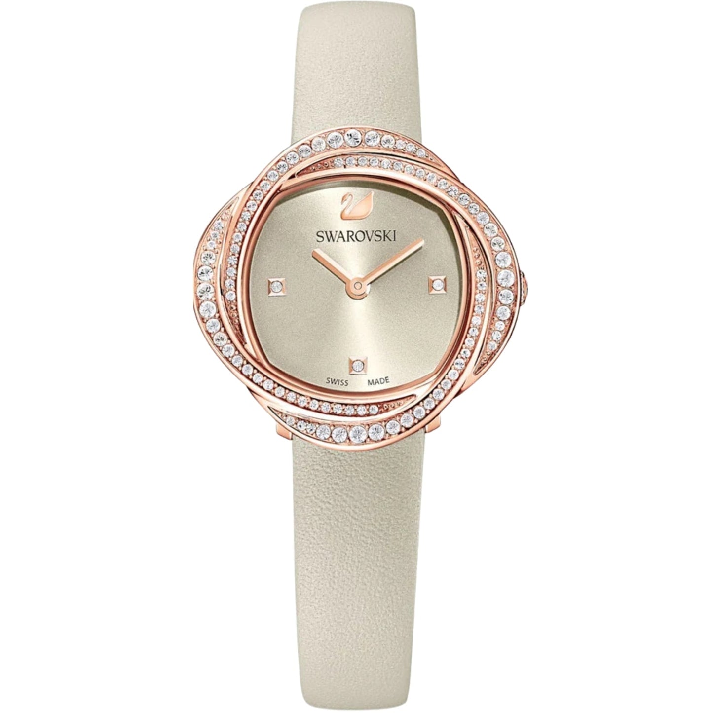 Swarovski Crystalline Aura Pave Ring Ivory Dial Rose Gold Tone Women's Watch 5552424