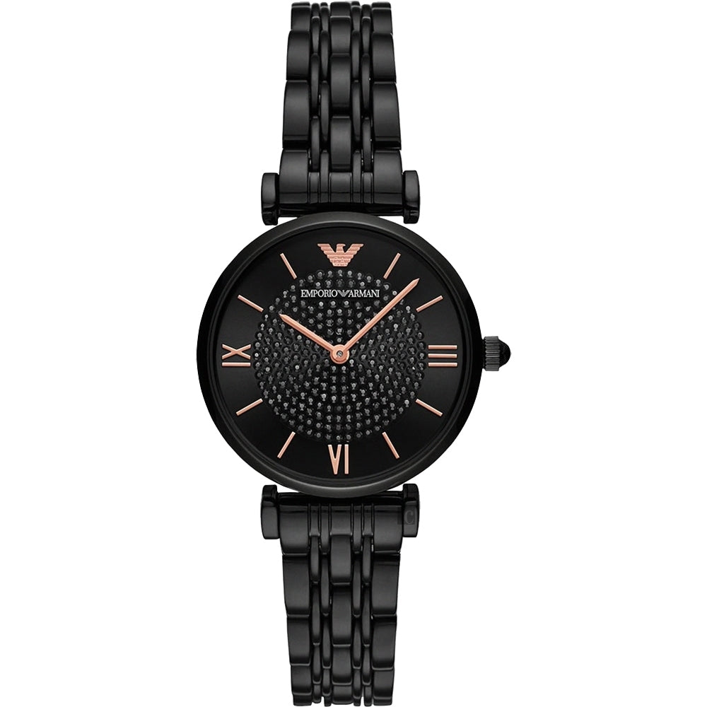 Emporio Armani All Black Diamond Dial Ladies Watch AR11245