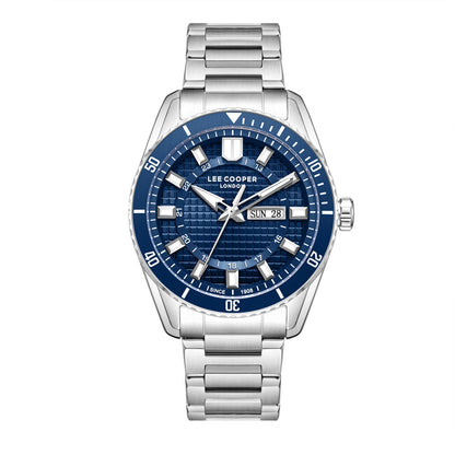 Lee Cooper Donald Day Date Window Blue Dial Silver Watch - LC08314.390