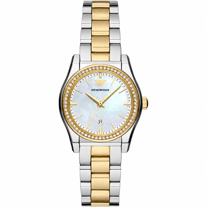 Emporio Armani Federica Mother of Pearl Dial Two Tone Steel Strap Watch for Women AR11559