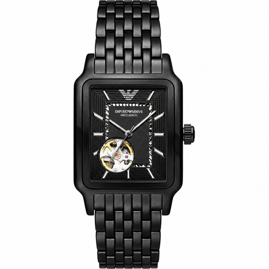 Emporio Armani Meccanico Black Dial Black Steel Strap Watch For Men - AR60058