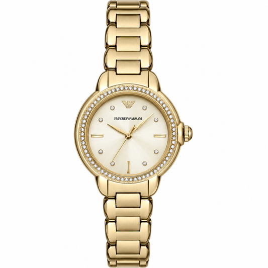 Emporio Armani Mia Crystals Gold Dial Gold Steel Strap Women's Watch - AR11609