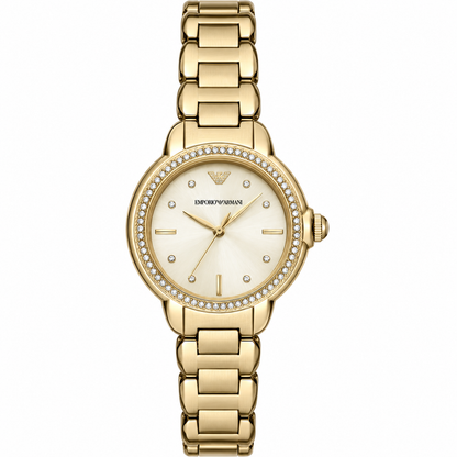Emporio Armani Mia Crystals Gold Dial Gold Steel Strap Watch AR11609
