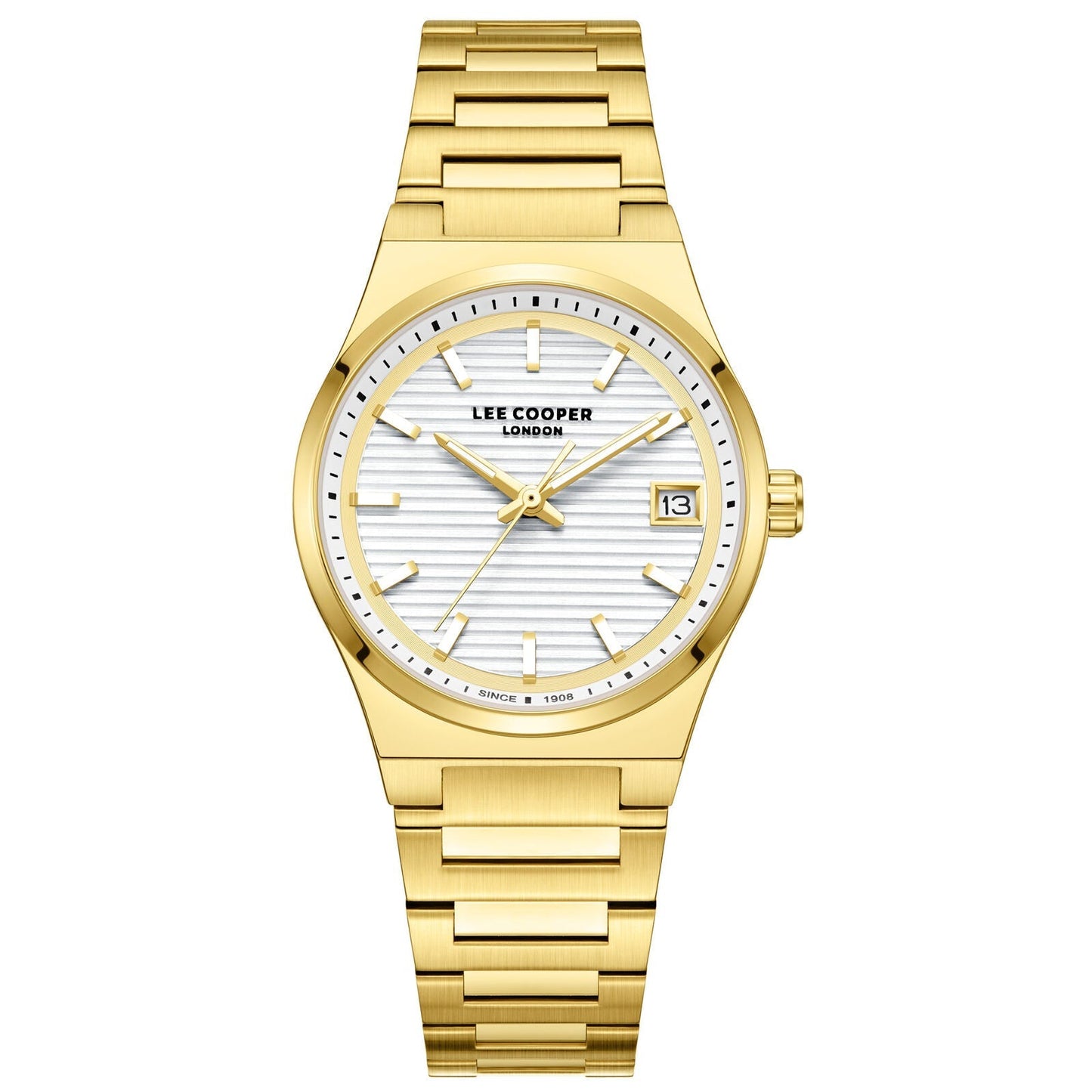 Lee Cooper Classic Date Window Silver Dial Gold Watch - LC08289.130