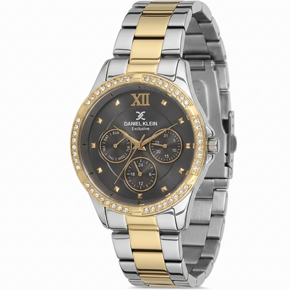 Daniel Klein Exclusive Dimond Multifuntion Black Dial Two Tone Watch - DK.1.12915-4