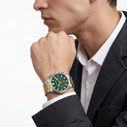 Lee Cooper Chronograph Green Dial Two Tone Watch - LC08293.270