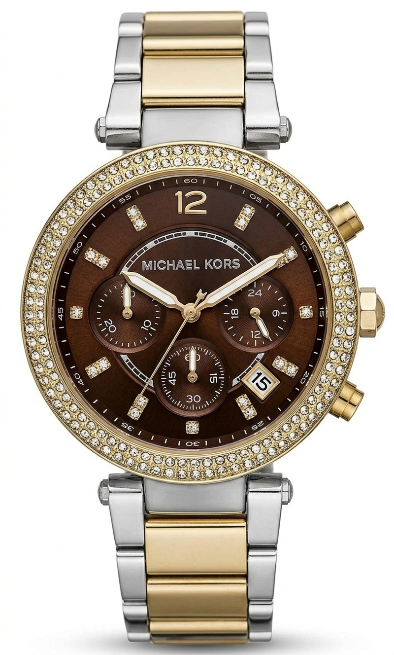 Michael Kors Parker Chronograph Brown Dial Two Tone Steel Strap Women's Watch MK6118 (DEFECT)