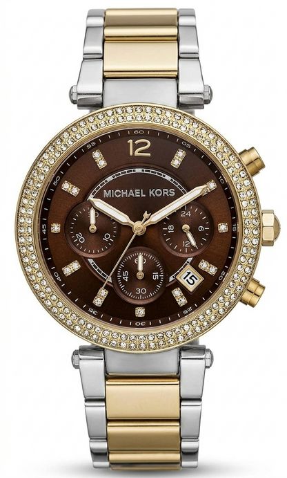 Michael Kors Parker Chronograph Brown Dial Two Tone Steel Strap Women's Watch MK6118 (DEFECT)