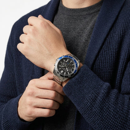 Armani Exchange Spencer Black/Blue Dial Silver Watch - AX7166