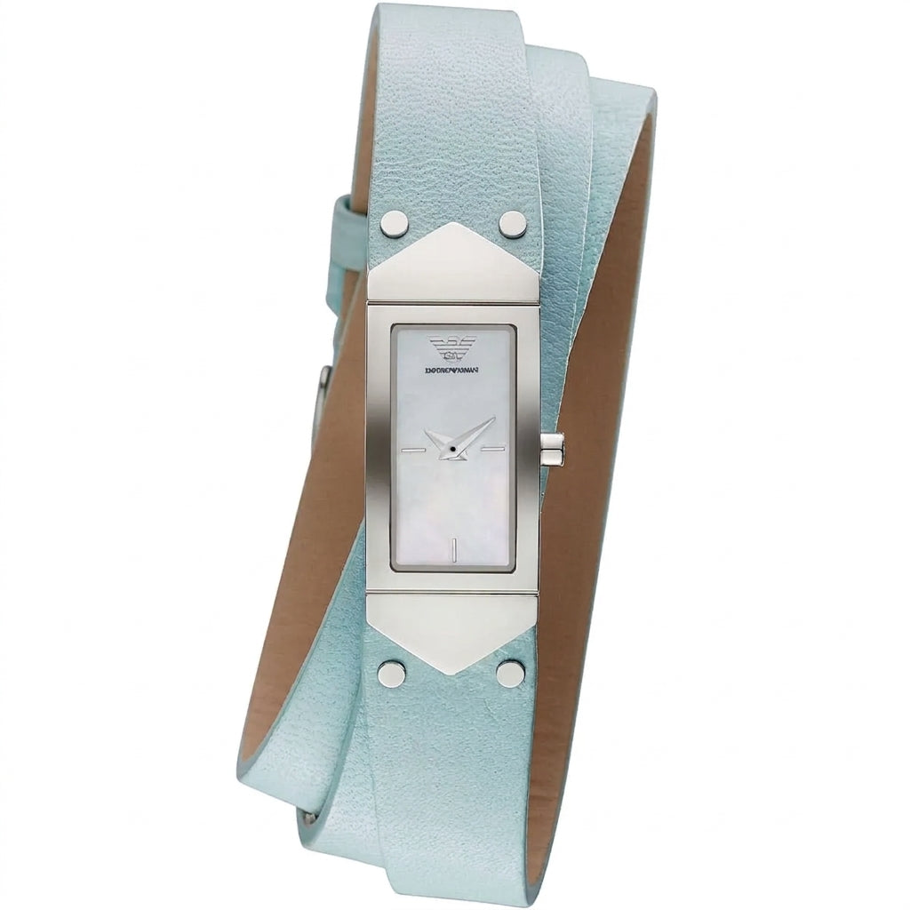 Emporio Armani Marco Catwalk Rectangular Wrap-Around Blue Genuine Leather Women's Watch - AR7355