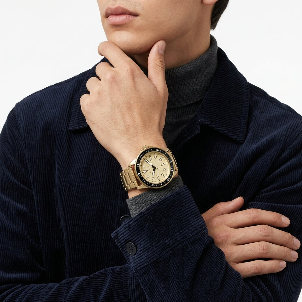 Armani Exchange Leonardo Gold Analog Black Bezel Men's Watch - AX1854