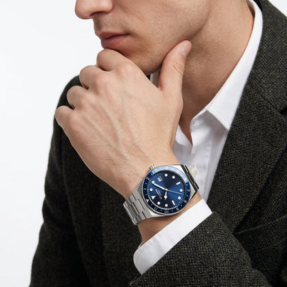 Lee Cooper Business Date Window Blue Dial Silver Watch - LC08284.390