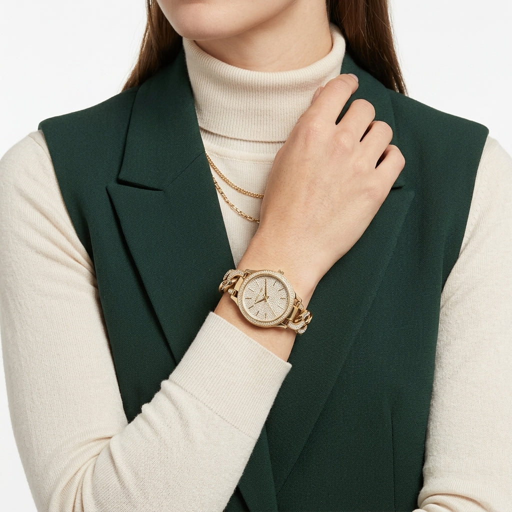 Michael Kors Catelyn Quartz Crystal Glitz Dial Gold-Tone Women's Watch - MK4674