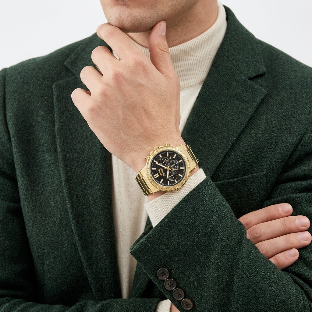 Slazenger Dressy Sport Multifunction Black Dial Gold Watch - SL.09.2603.2.150