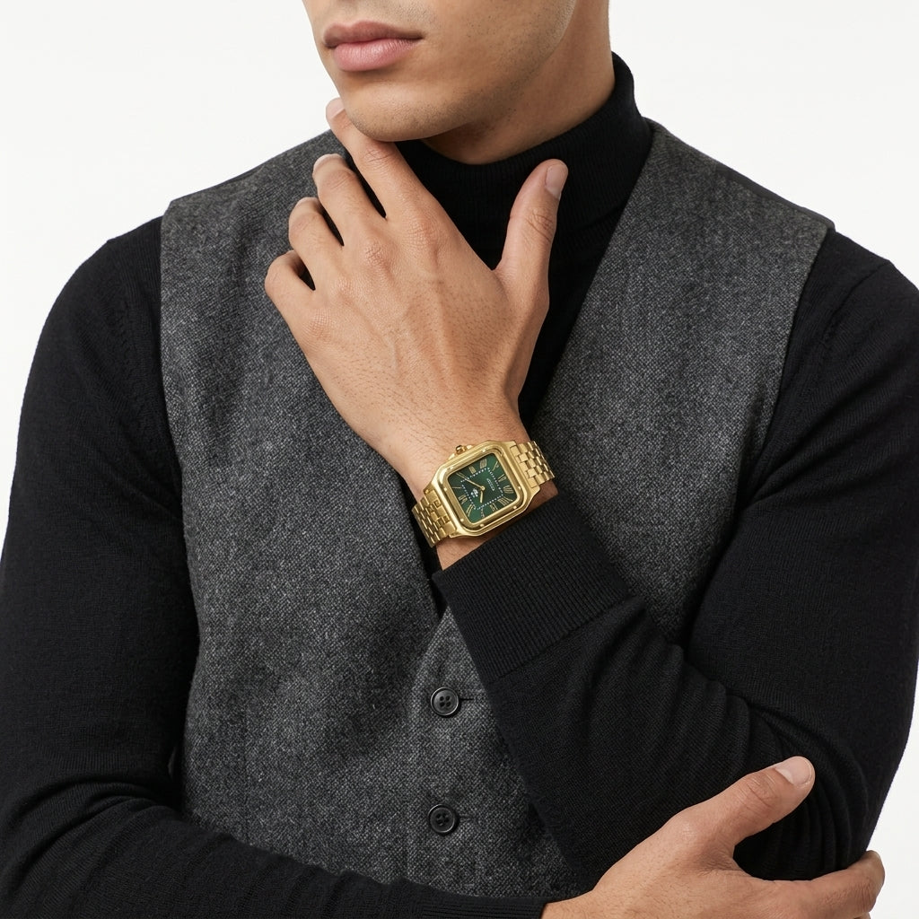 Beverly Hills Polo Club All Gold Green Dial Square Watch - BP3824C.170