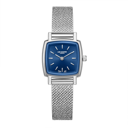Lee Cooper Square Blue Dial Silver Mesh Watch - LC08280.390