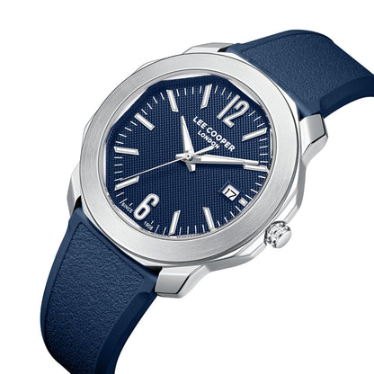 Lee Cooper Contemporary Date Window Blue Dial and Elastomer Strap Silver Watch - LC08312.399
