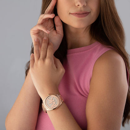 Michael Kors Janelle Rose Gold-Tone Pavé Logo Women's Watch - MK7312