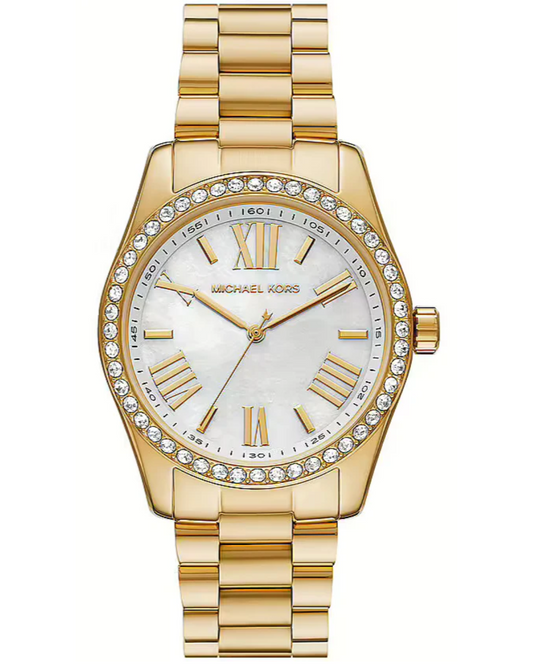 Michael Kors Lexington Mother of Pearl White Dial Gold Steel Strap Watch for Women - MK1079