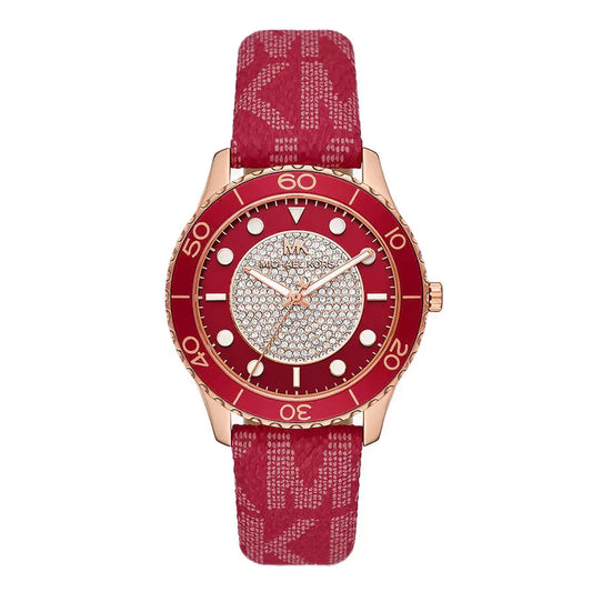 Michael Kors Runway Dive Pavé Dial Red Coated Canvas Women's Watch - MK7179