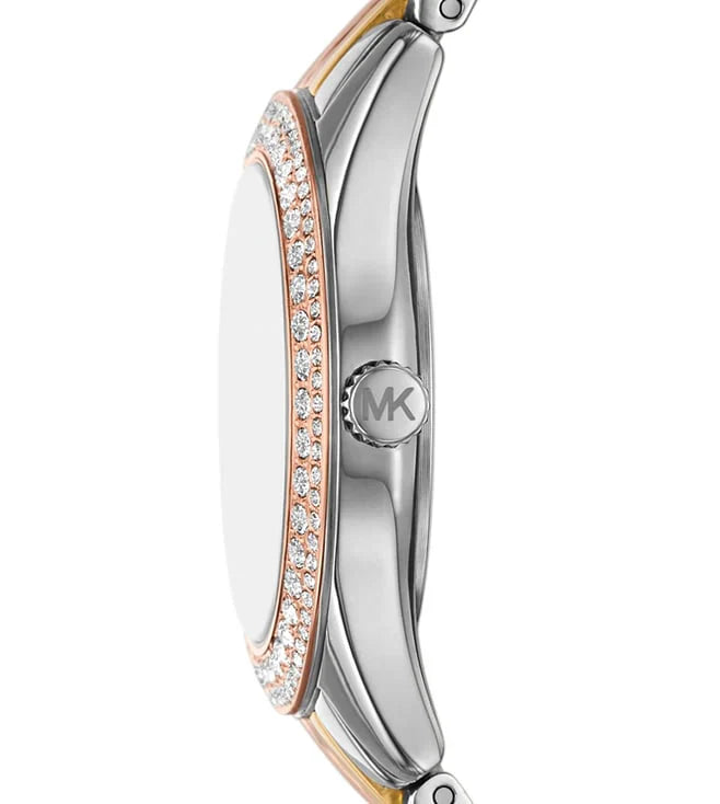 Michael Kors Harlowe Mini Harlowe Pave Tri-Tone Quartz Silver Dial Watch MK4846