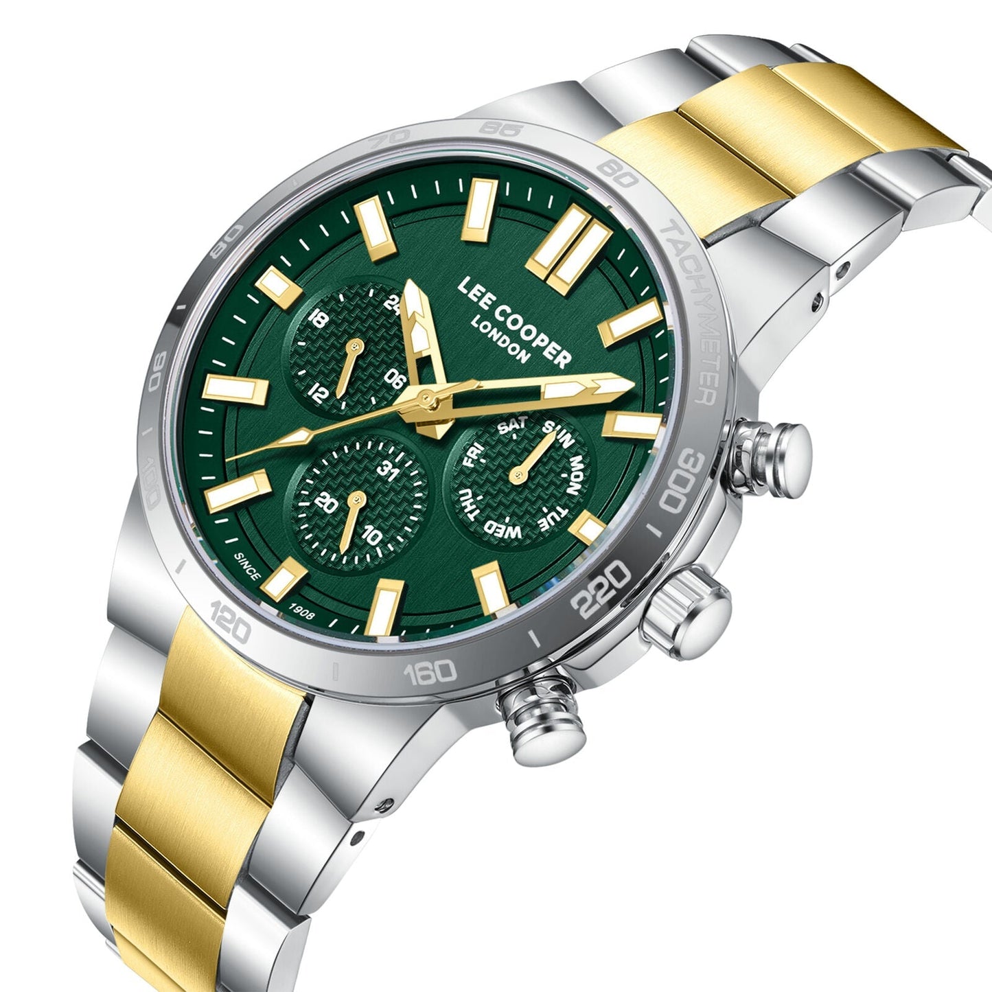 Lee Cooper Chronograph Green Dial Two Tone Watch - LC08293.270