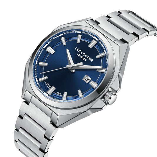 Lee Cooper Oswin Date Window Blue Dial Silver Watch - LC08271.390