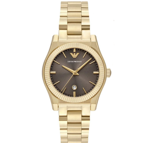 Emporio Armani Three-Hand Gold-Tone Brown Dial Stainless Steel Watch AR11700