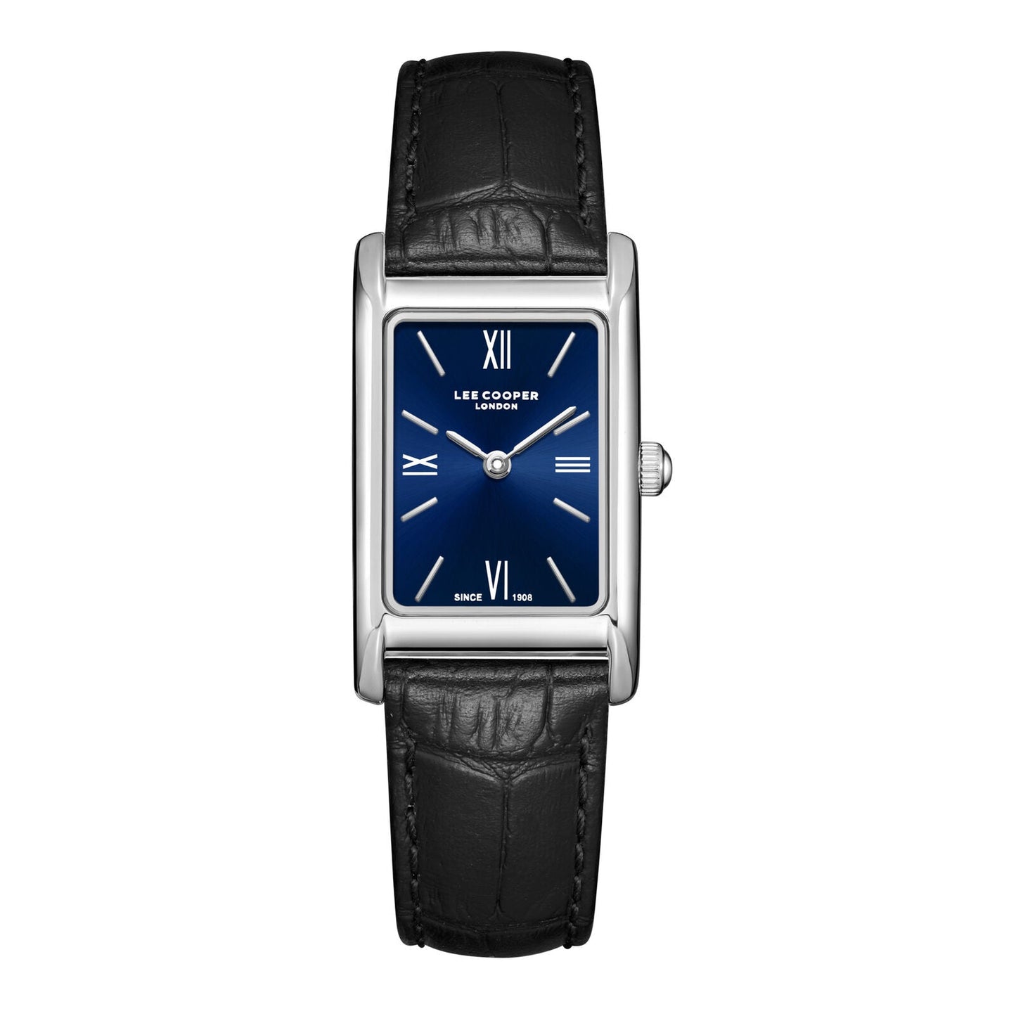 Lee Cooper Square Case Blue Dial Black Genuine Leather Silver Watch - LC08301.391