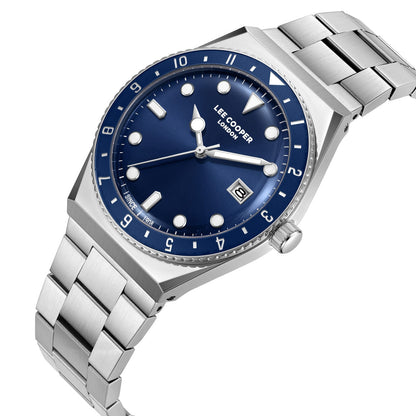 Lee Cooper Business Date Window Blue Dial Silver Watch - LC08284.390